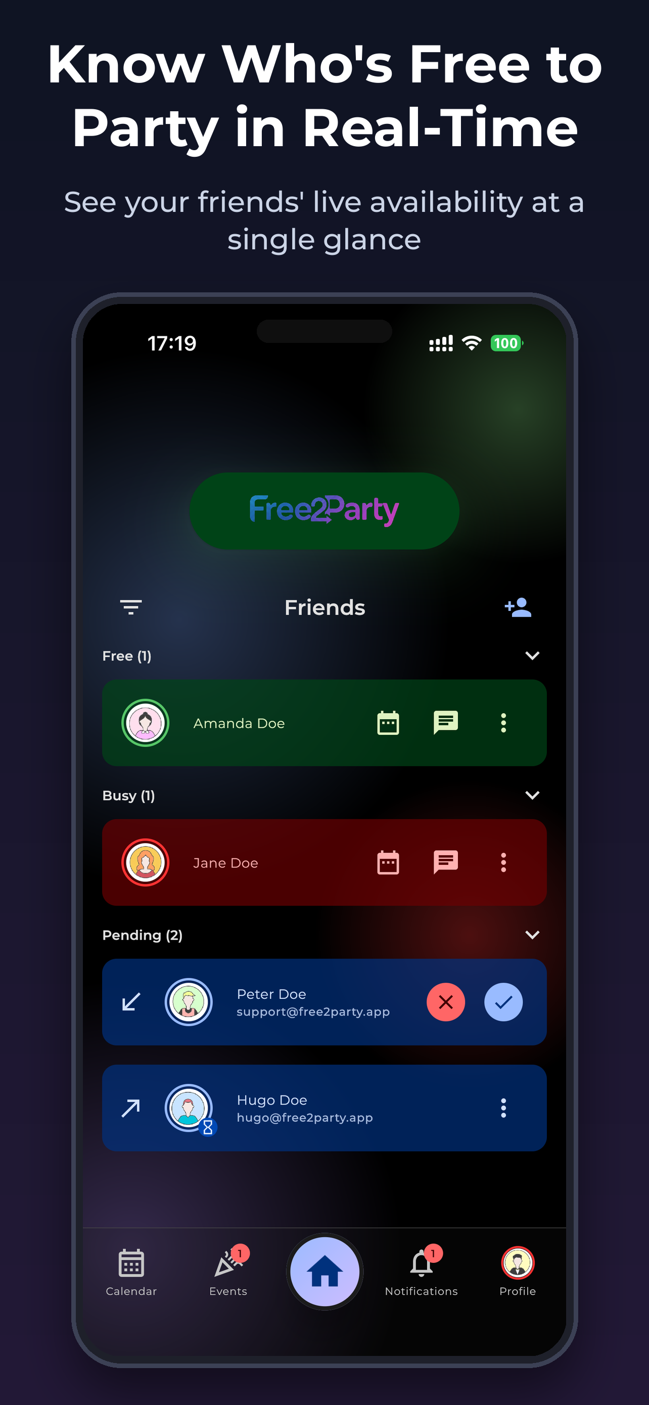 Free2Party App Screen